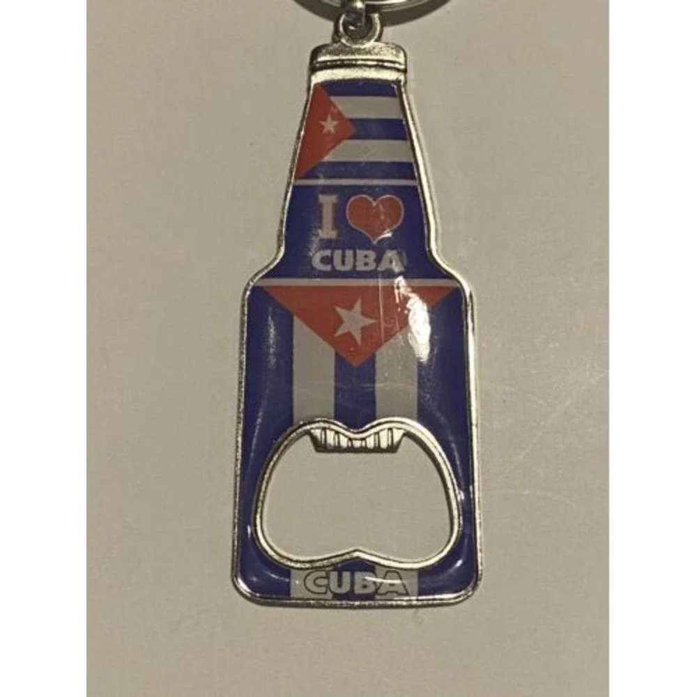 Cuba Flag Bottle Can Opener Keychain Aqua Blue Caribbean Souvenir Accessory